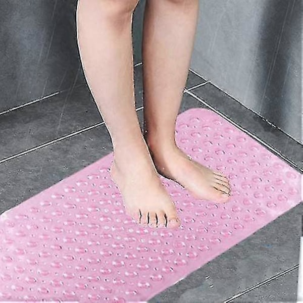Skridsikker Bademåtte | 30% Ekstra Lang Bademåtte | Badekar Måtte | Brusemåtte Med 200 Sugekopper, 40,5 X 101cm/16 X 40 Tommer (transparent Pink)