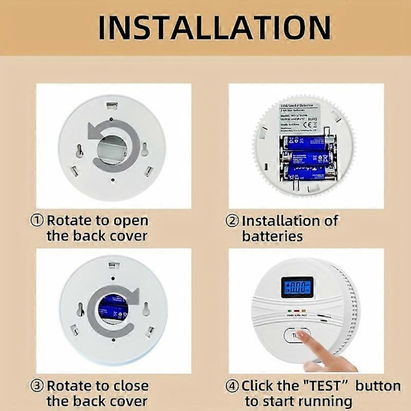 Nya modeller 2 st Rök- och Kolmonoxidlarm med LCD-display, Batteridrivna, Enkel användning, 10,7 cm Diameter Säkerhetslarm för Hem & Kontor