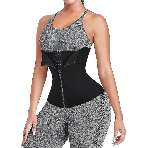 Tflycq Neoprene Waist Trainer Trimmer 6 Teräsluullinen Fajas Hengittävä Vyötärö Cincher Vyö Korsetti Vetoketju ja Koukut Naisten Vartalon muoto Säädettävät Olkaimet Body S Zip-hook-black L