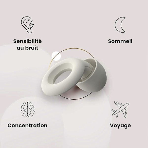 Sovende ørepropper hvide - Genanvendelig høreværn i fleksibel og blød silikone + 6 tips - 27db støjreduktion - Ideel til rejser og studier