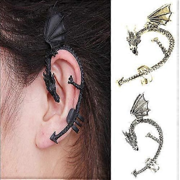 1 stk. Kvinder Kreativ Retro Gotisk Punk Graveret Drageform Øre Wrap Øre Cuff Ørering Ikke Piercet Øre Cuff Wrap Clip StudSølv
