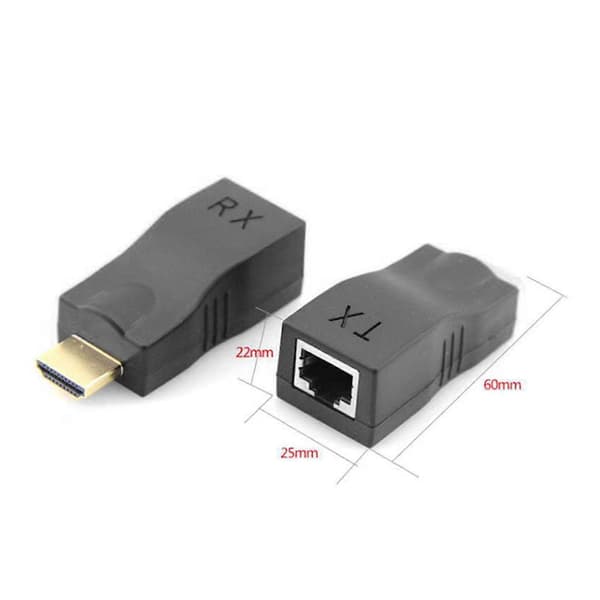 2 stk. HD Multimedia Interface til RJ45 Extender 30 m Transmissionsafstand Bærbar HD Multimedia Interface Extender Sort