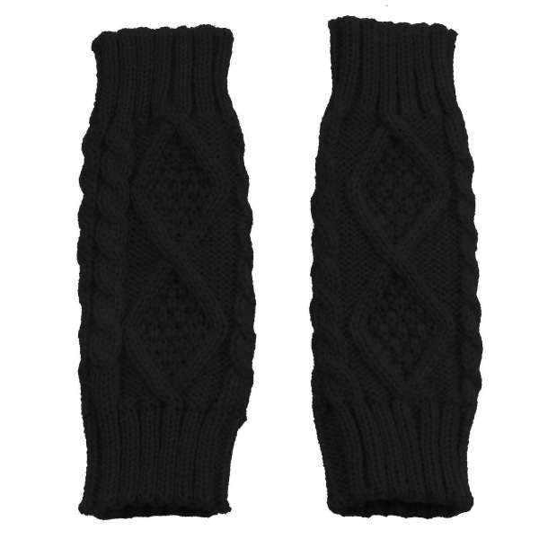 Kvinners Vinter Håndledd Arm Hånd Tykk Strikk Lange Fingerløse Hansker Vott 1 Black
