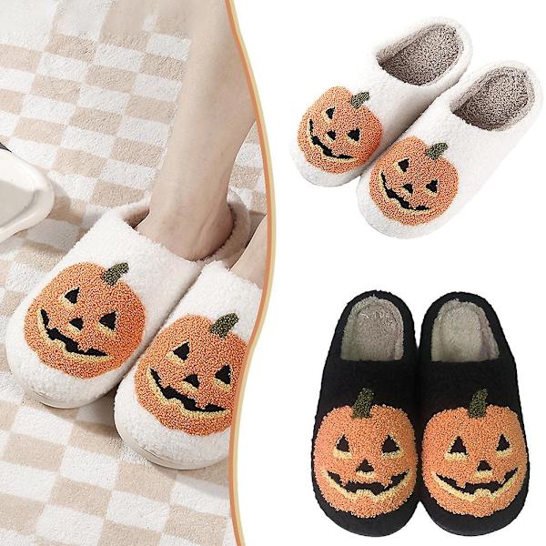 Unisex Pumpkin Head puuvillaiset tossut liukastumista estävät paksupohjaiset parin lämpimät kengät Black 37-38