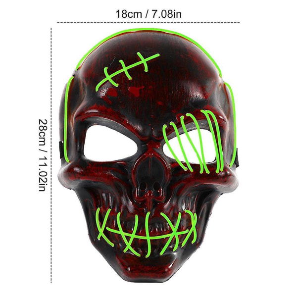 Halloween Skull Face Cover Cosplay-asut Light Up Led Cosplay Cosplay Rekvisiitta Puvut Skull Face Cosplay Light Up Puvut Fluorescent green