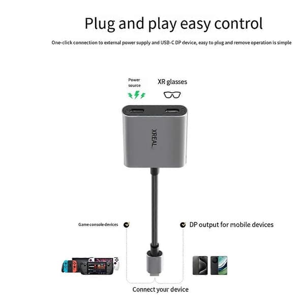 XREAL Hub USB-C PD Hurtig Opladningsadapter Bærbar Videoadapter til XREAL AIR/AIR2 Briller Switch Co