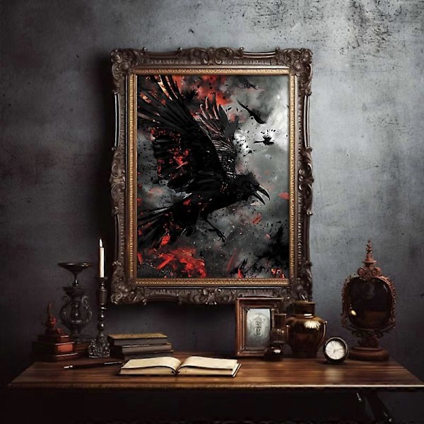 Nya Modeller Spöklik Natt Kråka Canvas Konst - 30.48cm X 40.64cm Oramad Halloween Gotisk Väggdekor För Vardagsrum, Sovrum, Badrum Halloween Heminredning