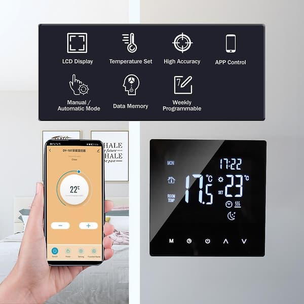 WiFi Smart Termostat Temperaturkontroll för Vattenburen Värme LCD-Display Pekskärm Veckoprogram
