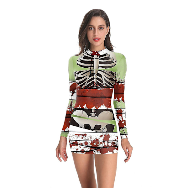 Naisten Halloween-bileet kauhuasut Verinen sairaanhoitaja zombie-mekko Cosplay seksikäs naisten pyöreäpääntie, pitkähihainen lonkkamekko Size G XL