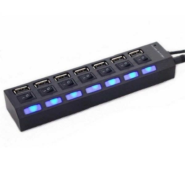 Usb Hub Extender 7 Port Hub Sort og Hvid med Switch Lys Hub 7 Port Docking Station 5 Stykker