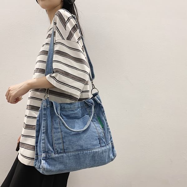 Dam jeansväska Axelväska Zipper Jeans Shopping Bag Dark Blue Bag