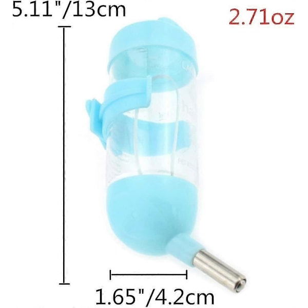 3-i-1 Hängande Vattenflaska för Hamster, Automatisk Dispenser med Bas för Dvärghamster Mus Råtta Igelkott (80ml, Blå) (ShiKai)