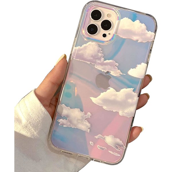 Ubiuo Suunniteltu iPhone 12 Pro Max -kotelolle 6,7 tuumaa 2020, naisten kirkas värikäs pilvi esteettinen väri taivas söpö ohut pehmeä TPU iskunkestävä puskuri suojaava