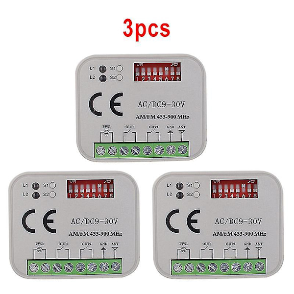 3 stk Universell Garasjeport Mottaker 433 868 Mhz Rx Multi 300-900mhz Fjernkontroll Bryter 2ch 9-30v Ac Dc Kontroller Portåpner