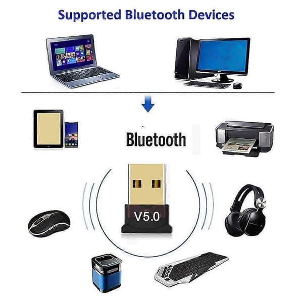 Bluetooth-kompatibel mottaker for PC USB 5.0 Adapter Trådløs Adapter Dongle Bluetooth-sender for datamaskin Koble til skriver