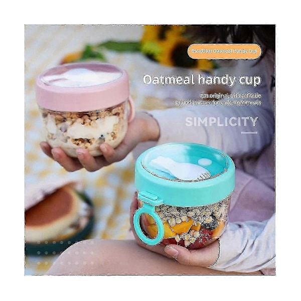 Overnight Oats Behållare med Lock och Sked, 20oz Lufttät Havregryn Behållare Plastförvaring