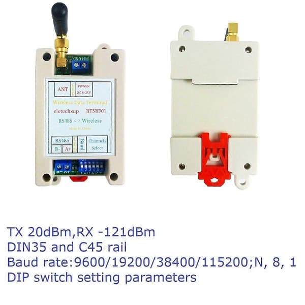 DC 12V 24V Din Skinne DIP Switch RS485 Trådløs Transceiver 20DBM -121dBm UART Sender og Modtager