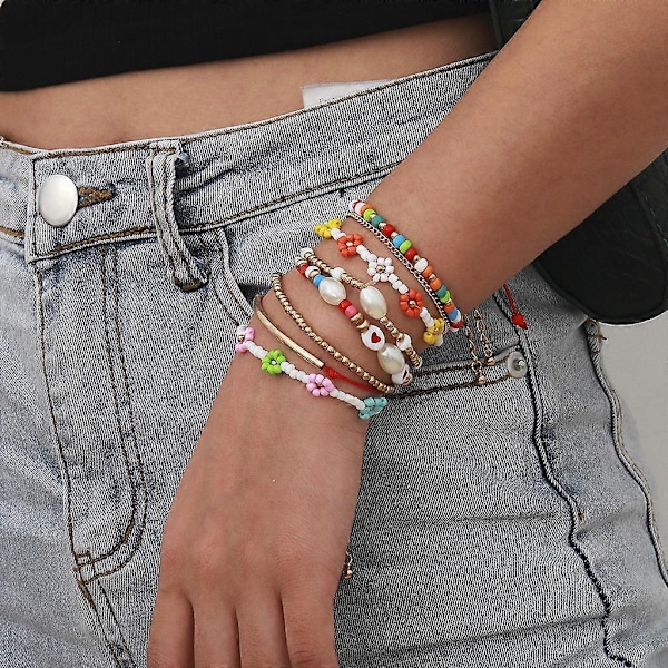 Boheme Perlearmbånd Blomsterarmbånd Tusindfryd Frøperle Solsikke Armbånd