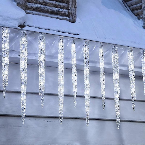 Udendørs julelyskæder med istapper, Gypsophila istappelys, krystal juledekorationer på tagudhæng a