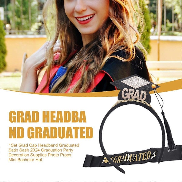 1 Sett Grad Cap Hodebånd Graduert Sateng Skjerf 2024 Graduation Party Dekor Supplies Foto Rekvisitter Mi