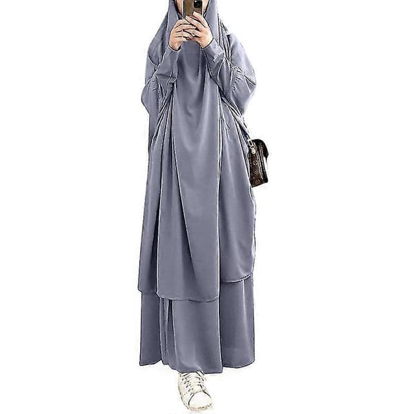Uae Saudi Solid Robe Klänning Huvförsedd Kostym Etniska Kläder grey