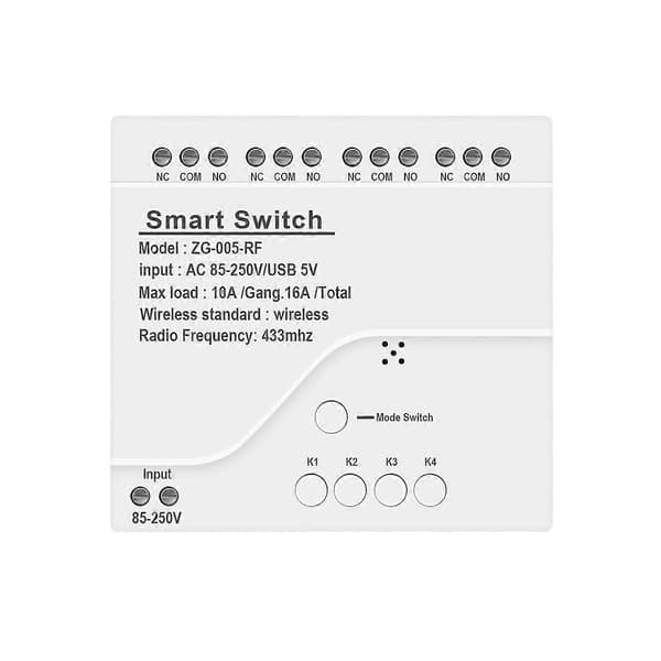 4CH Zigbee Smart Light Switch Module AC 85-250V RF433 Mottagning 10A Reläer Fungerar med Alexa Assistant,T