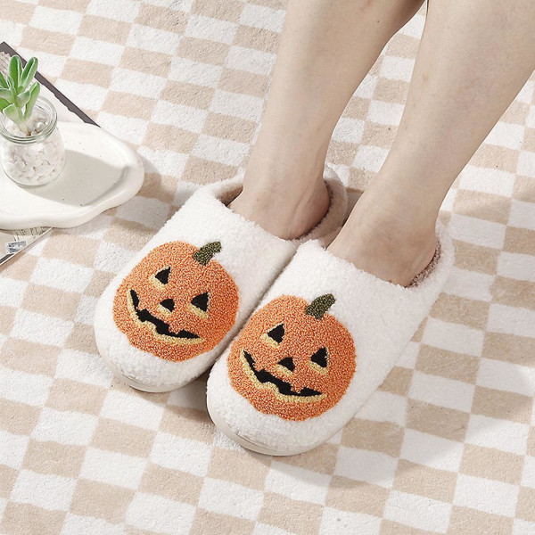 Unisex Pumpkin Head puuvillaiset tossut liukastumista estävät paksupohjaiset parin lämpimät kengät white 39-40