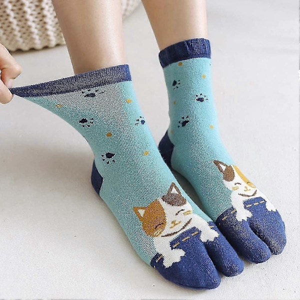 Dam 4-par slippers split toe tabi ninja strumpor, blå, 37-39