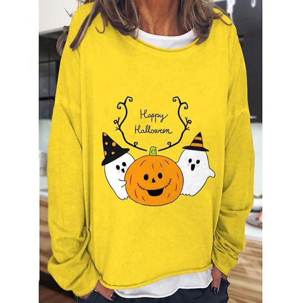 Kvinder Fall Halloween Sweatshirt Græskar T-shirts Sjov langærmet rund hals løs pullover top bluser COLOR 8 XXL