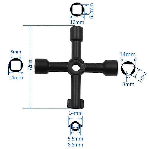 2 kpl 4-suuntainen monitoimiavain yleisristiavain kaasu sinkkiseosavain (musta) 72 mm