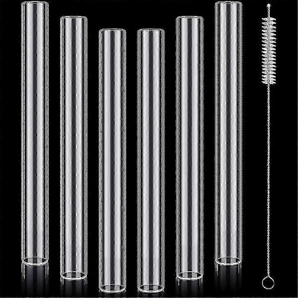 6 stk. 4 tommer klare borosilikatglasrør 12 mm OD 8 mm ID 2 mm tykke glasblæsningsrør med rengøringsbørste