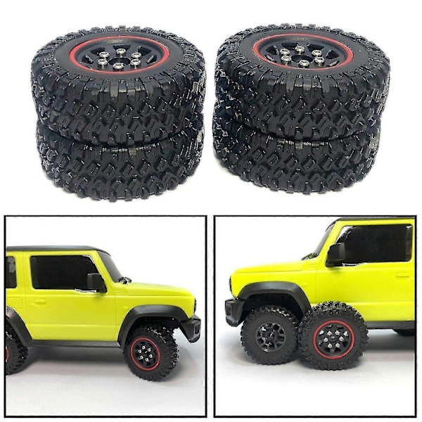 4kpl 1/16 Kumirenkaat Xmykc01cm Jimny Rc Harrasteauto Maastoauton DIY Lisävarusteosat - Punainen