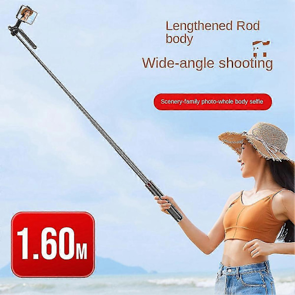 P185 Aluminiumlegering 1,6 m Håndholdt Stabilisator Gulv Teleskopstang Quadrupod Mobiltelefon Bluetooth Selfie Stick-b