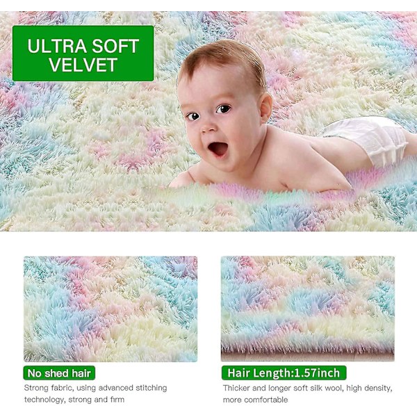 Tflycq Fluffy Area Mattor, 3x5 Fot Regnbågsmatta, Ultra Mjuk inomhus Moderna plyschmattor För Vardagsrum Sovrum Barnrum Barnrum Heminredning, uppgradering