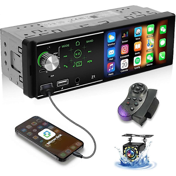 Auton radio, Single Din -autostereovastaanotin, 4,1 tuuman kosketusnäyttö, Bluetooth MP5-soitin, Mirror Link+Ba