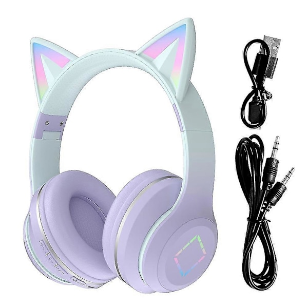 Kattöron Hörlurar Bluetooth Kompatibel 5.1 Söta Trådlösa Gaming Headset RGB-belysning