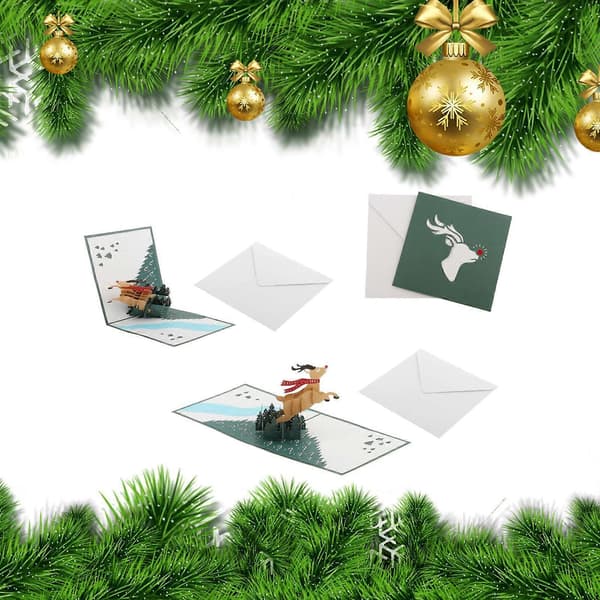 3-pack 3D Julkort med Kuvert - Flygande Rådjur