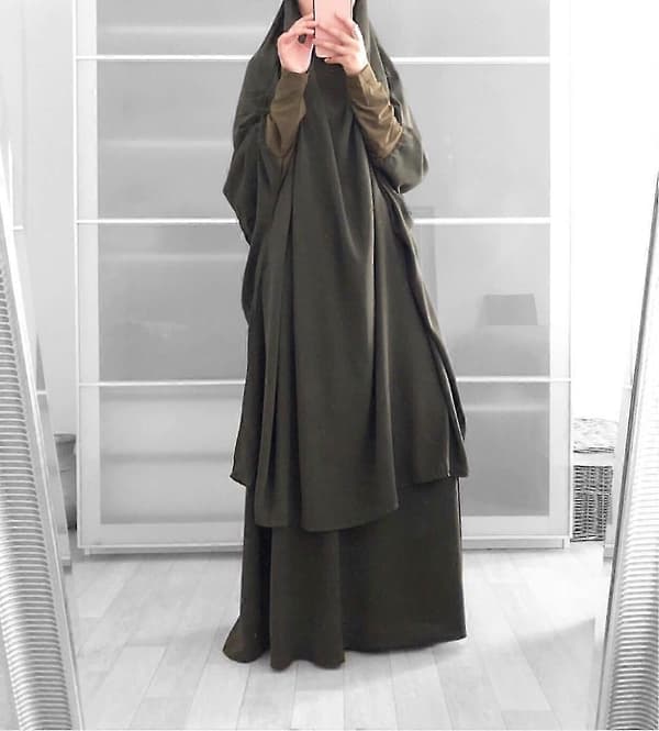 Uae Saudi Solid Robe Kjole Hætteklædt Sæt Etnisk Tøj Army green