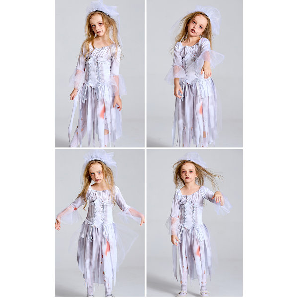Halloween horror korsett grå vampyr brud maskerade cosplay zombie dress girl L