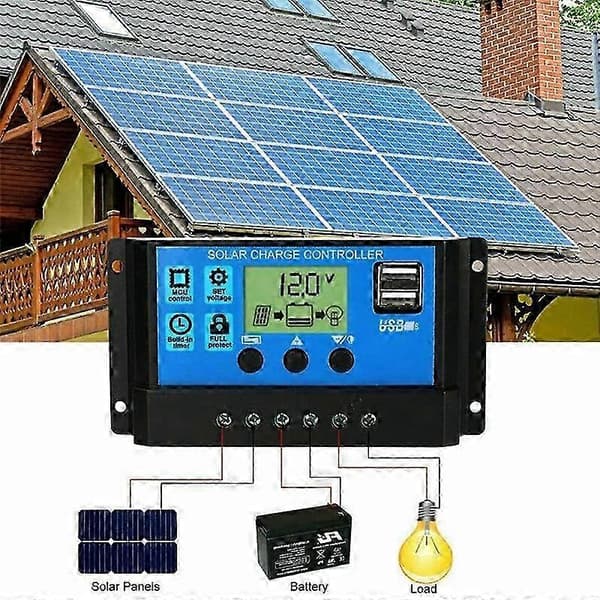 100A solarladdningsregulator med dubbla USB-portar för solpanelsbatteri