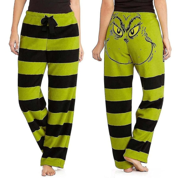 Naisten joulu Grinch Print Striped Sleep Nightwear Xmas Pyjama Housut M
