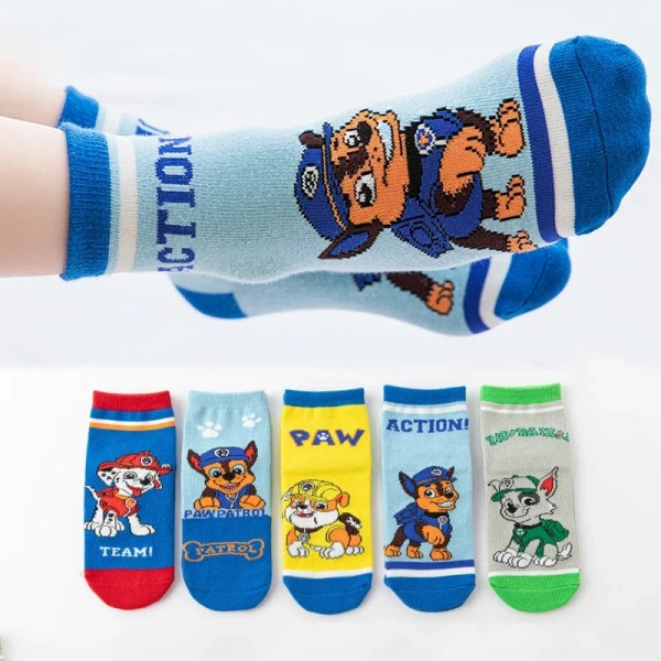 Nya 5 par Paw Patrol Barnstrumpor Bomull Pojkar Söt tecknad Skye Chase strumpor för barn Baby Höst Mjuka kläder Tillbehör 5pcs 3-5Y