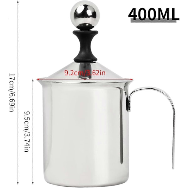 Manuell Melkeskummer - 304 Rustfritt Stål Dobbel Mesh Melkeskummer, 400ml for Cappuccino Latte