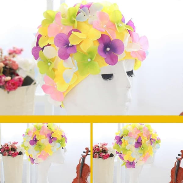 Dam Simmössa med Blommor Retro 3D Blommig Badmössa