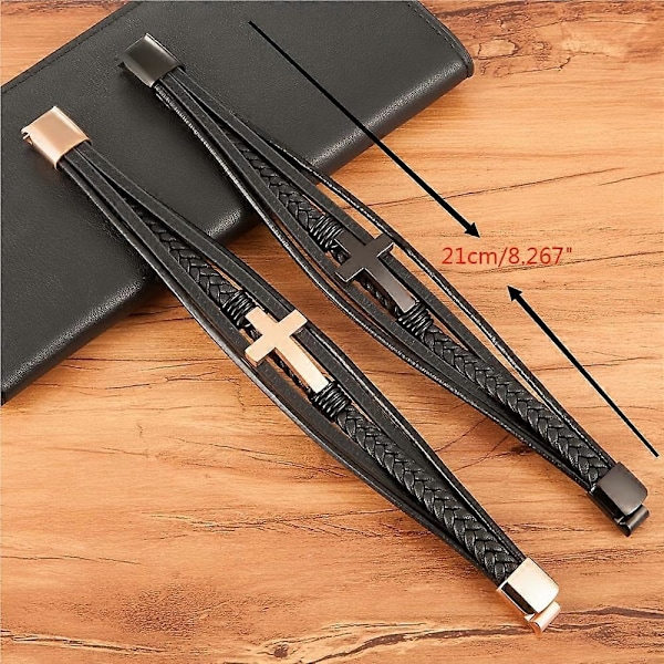 Luksuriøst Flerfarvet Kors Design Klassisk Rustfrit Stål Herre PU Læder Armbånd 7.48/8.27/9.06 tommer Vælg Flotte Julegaver, Fars Dags Gave