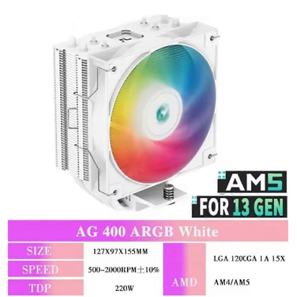 DEEPCOOL AG400 CPU Køler ARGB 220W til LGA1700/AM4/AM5