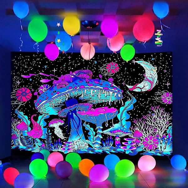 Mushroom Tapestry, 150130CM Black Light Tapestry, Veggteppe Psykedelisk Tapestry, UV Tapestry