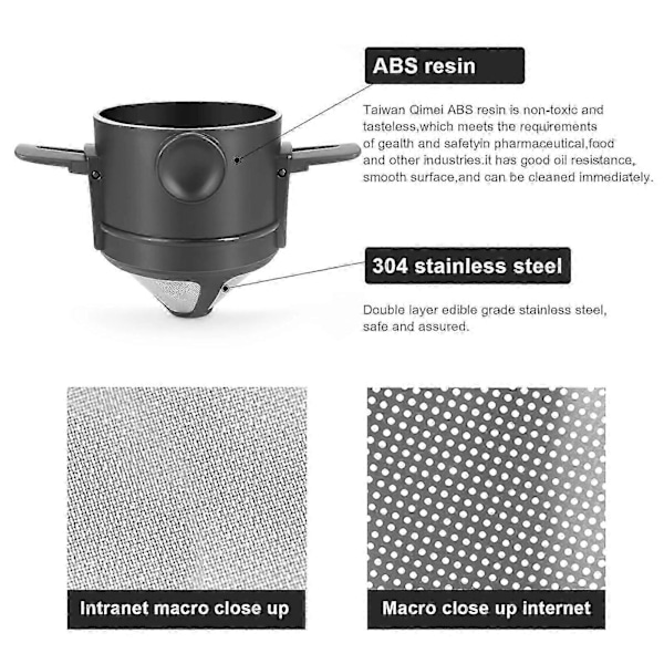 Sammenklappelig Bærbar Håndbrygget Kaffefilter Drypper Kegle med Rustfrit Stål Holder Intet Filterpapir Ultra Fin Krypteret Filter