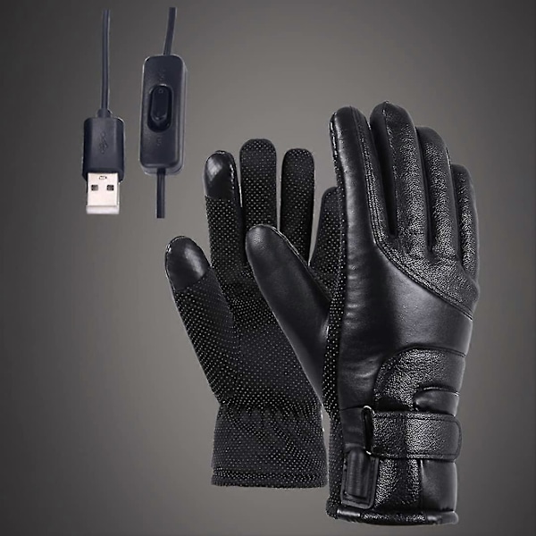 Lämmitettävät käsineet Sähköiset talviset lämpökäsineet USB Kosketusnäyttö Vedenpitävä nahka Musta Naisille Miehille Hiihto Pyöräily Lämmityskäsineet