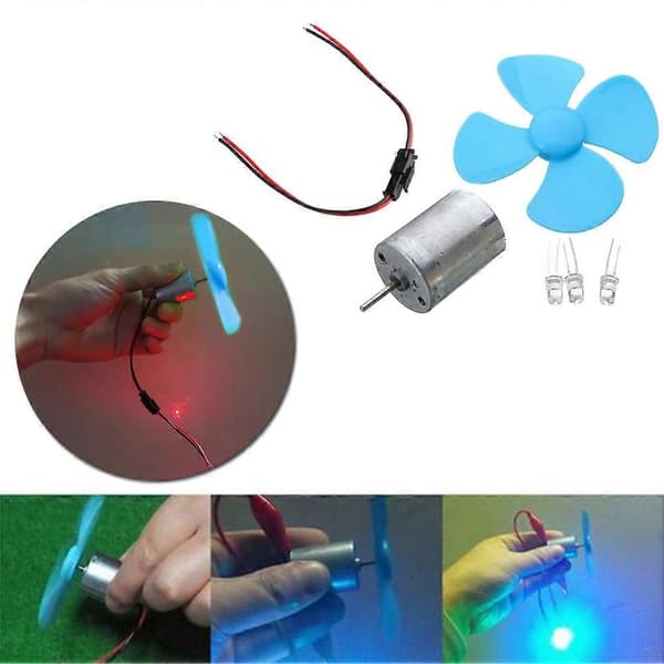 DIY Sæt 6-9V Vindmølle Mikro Motor/ Mini Blå Blad Paddle/ Dioder/ Kabler